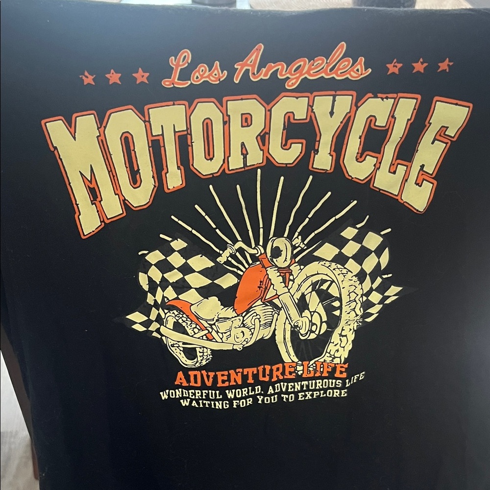 Los Angeles Motorcycle Graphic Tee - Black with Orange & Cream Print